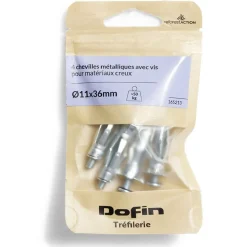 Gifi Quincaillerie^4 chevilles métalliques pour matériaux creux avec vis - Ø11x36 mm