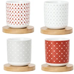 Gifi 4 gobelets avec sous tasses en bois rouge et blanc