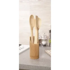 Gifi 3 ustensiles de cuisine et support bois