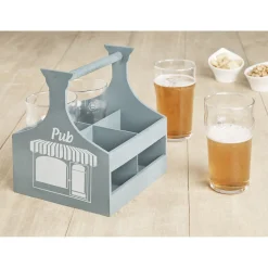 Gifi 4 verres à bière avec support en bois gris