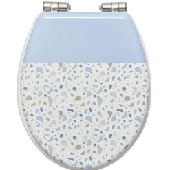 Gifi Equipement Wc^Abattant WC MDF motif terrazzo effet granit blanc et bleu