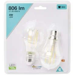 Gifi Ampoule^Ampoule LED filament B22 A60 Homday lumière chaude 806lms x2