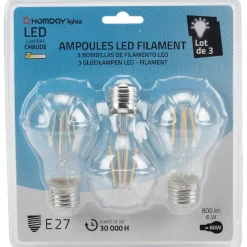 Gifi Ampoule^Ampoule LED filament clair 60W culot E27 Homday Lights x 3