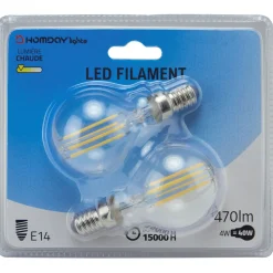 Gifi Ampoule^Ampoule LED filament Homday E14 G45 lumière chaude 470lms x2