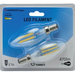 Gifi Ampoule^Ampoule LED filament Homday E14 G45 lumière chaude 470lms x2
