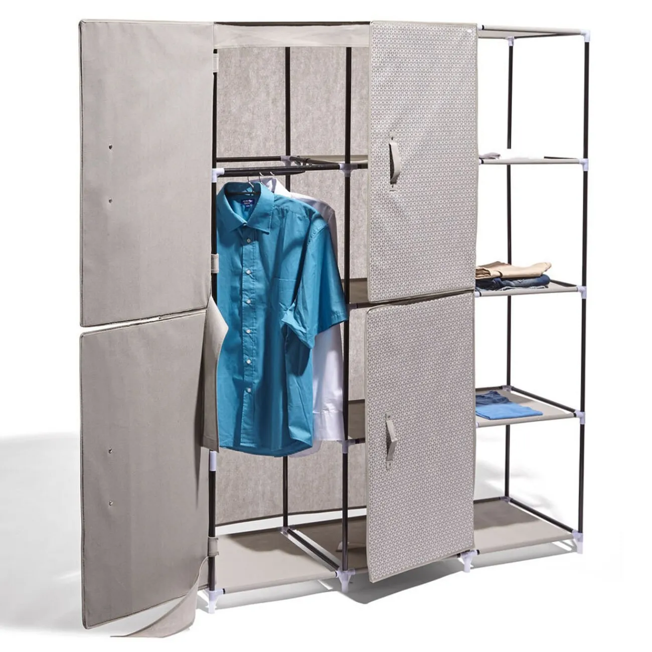 Gifi Rangement|Armoire dressing gris avec portes aimantées
