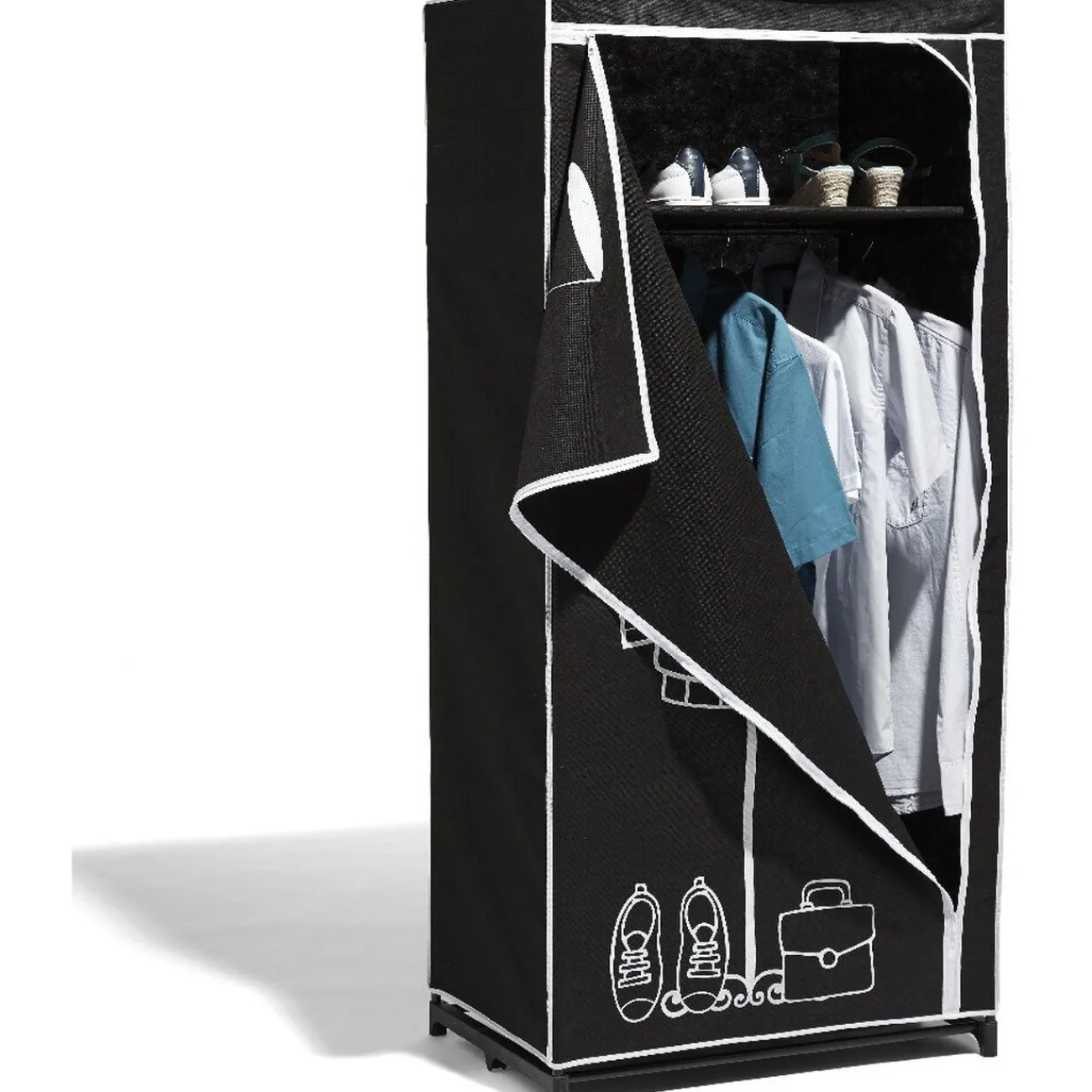 Gifi Rangement|Armoire dressing noire et blanche motif costume