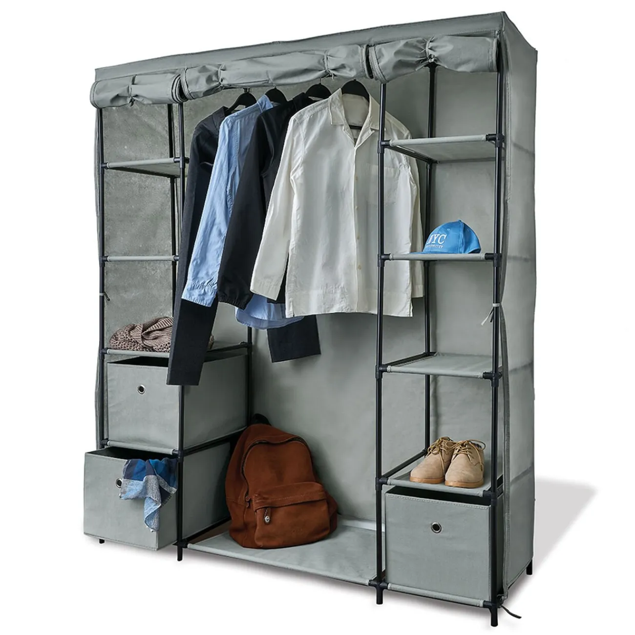 Gifi Rangement|Armoire dressing tissu gris