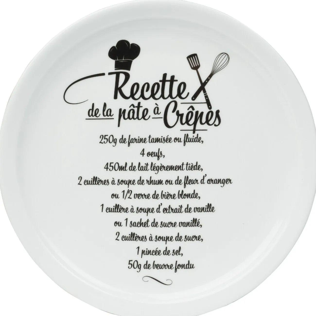 Gifi Assiette à crêpes porcelaine décor recette noir blanc