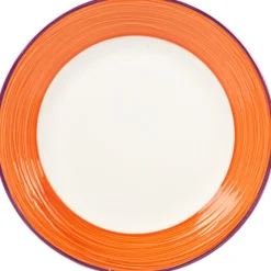 Gifi Assiette à dessert blanche à bord orange et violet