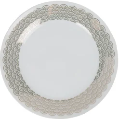 Gifi Assiette à dessert blanche bordure dorée vague seigaiha