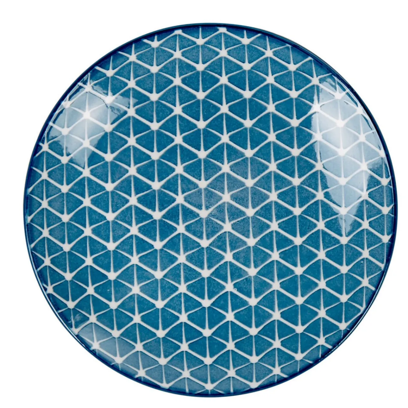 Gifi Assiette à dessert bleue motif grillagé blanc Urban