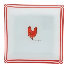 Gifi Assiette à dessert carrée blanc et rouge design poule