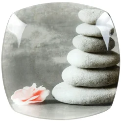 Gifi Assiette à dessert carrée design galets gris zen