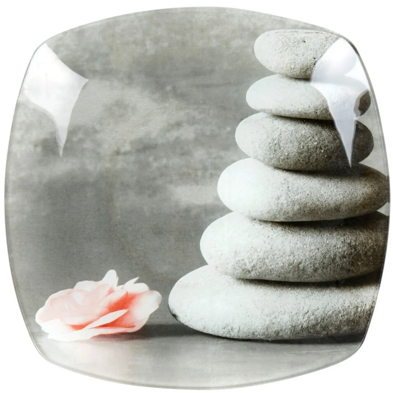 Gifi Assiette à dessert carrée design galets gris zen