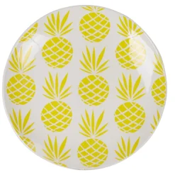 Gifi Assiette à dessert en faïence motif ananas blanc et jaune