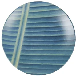 Gifi Assiette à dessert en faïence imprimé feuille vert bleu