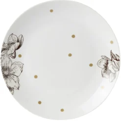Gifi Assiette à dessert en porcelaine blanche motif végétal marron