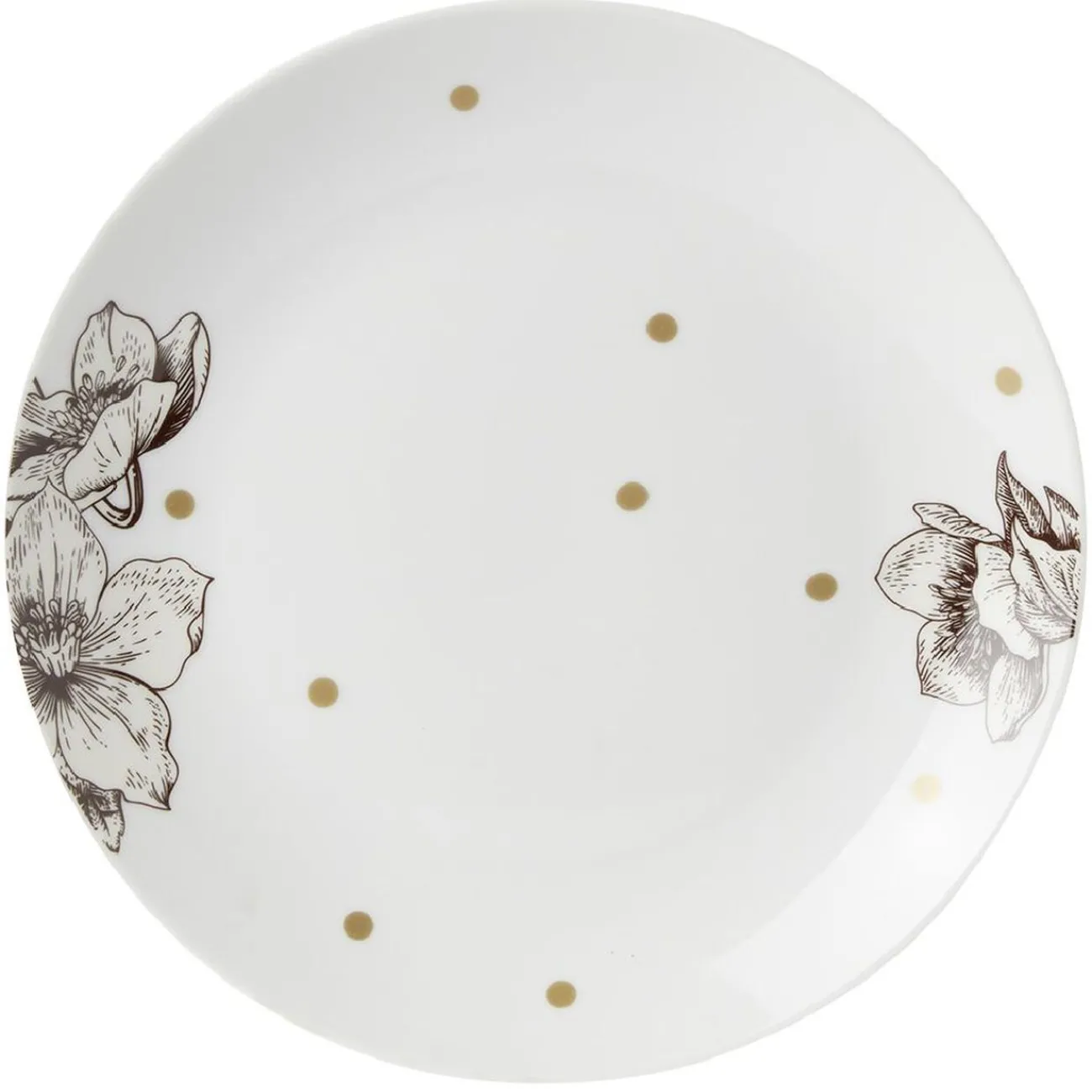 Gifi Assiette à dessert en porcelaine blanche motif végétal marron