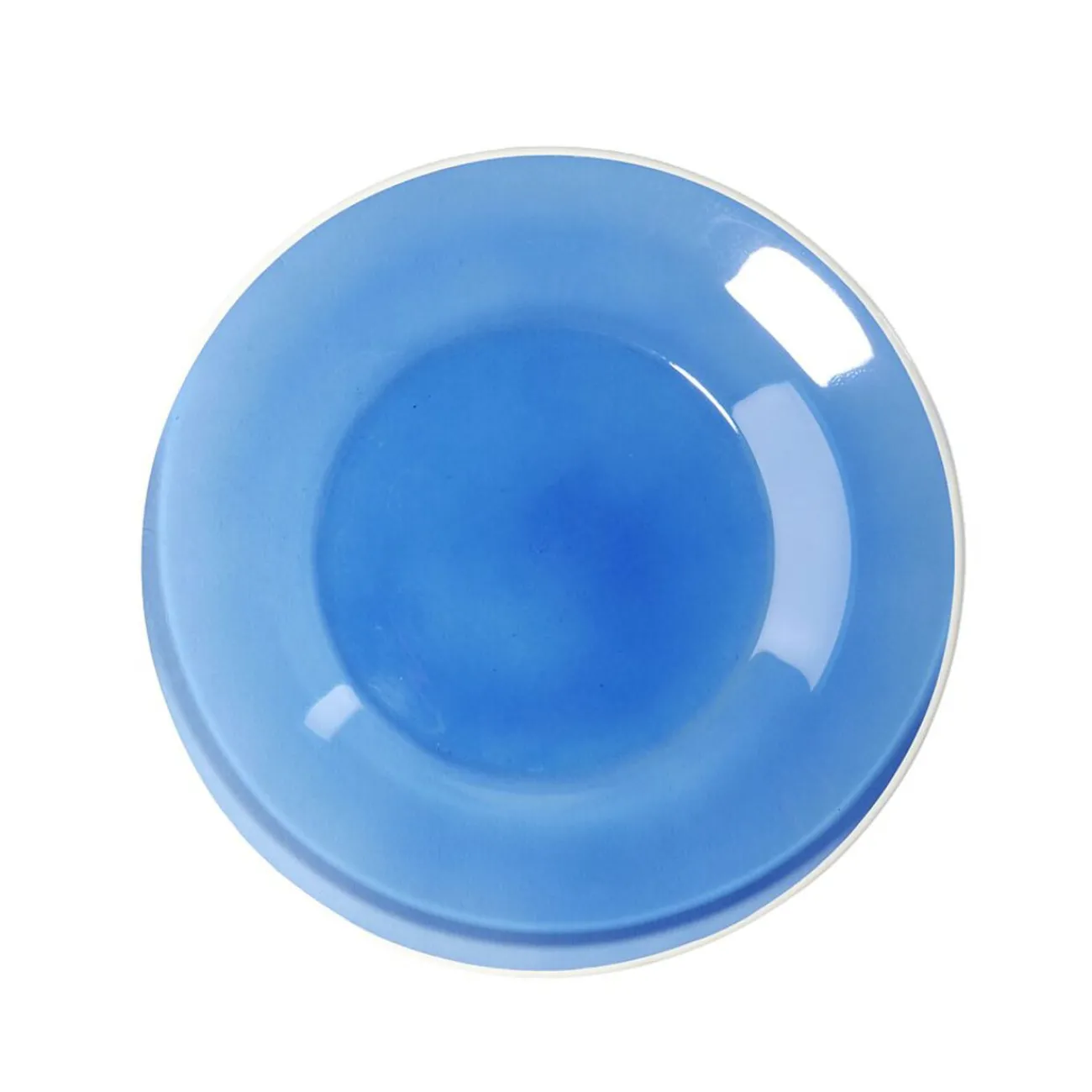 Gifi Assiette à dessert en verre bleu bord blanc Ø20cm