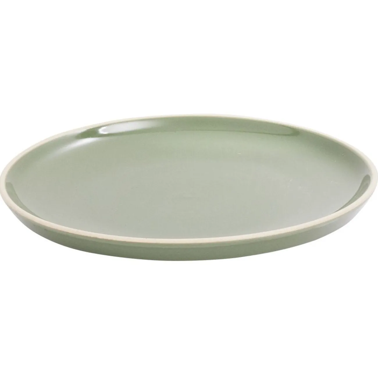 Gifi Assiette à dessert faïence vert avec liseré crème