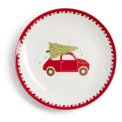 Gifi Assiette à dessert Noël porcelaine blanche motif voiture rouge Ø19cm