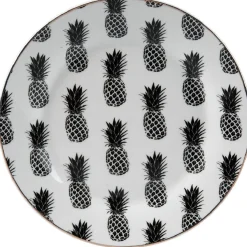 Gifi Assiette à dessert porcelaine blanche style tropical ananas