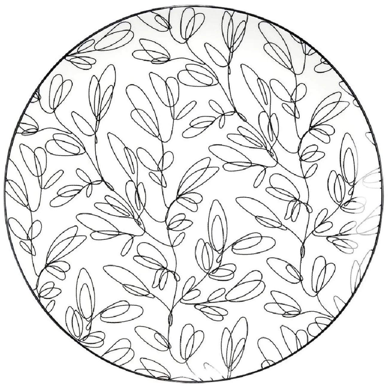 Gifi Assiette à dessert porcelaine motif feuillage noir blanc Ø19xH2cm