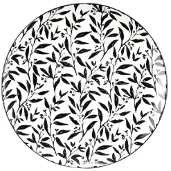 Gifi Assiette à dessert porcelaine motif feuillage noir blanc Ø19xH2cm