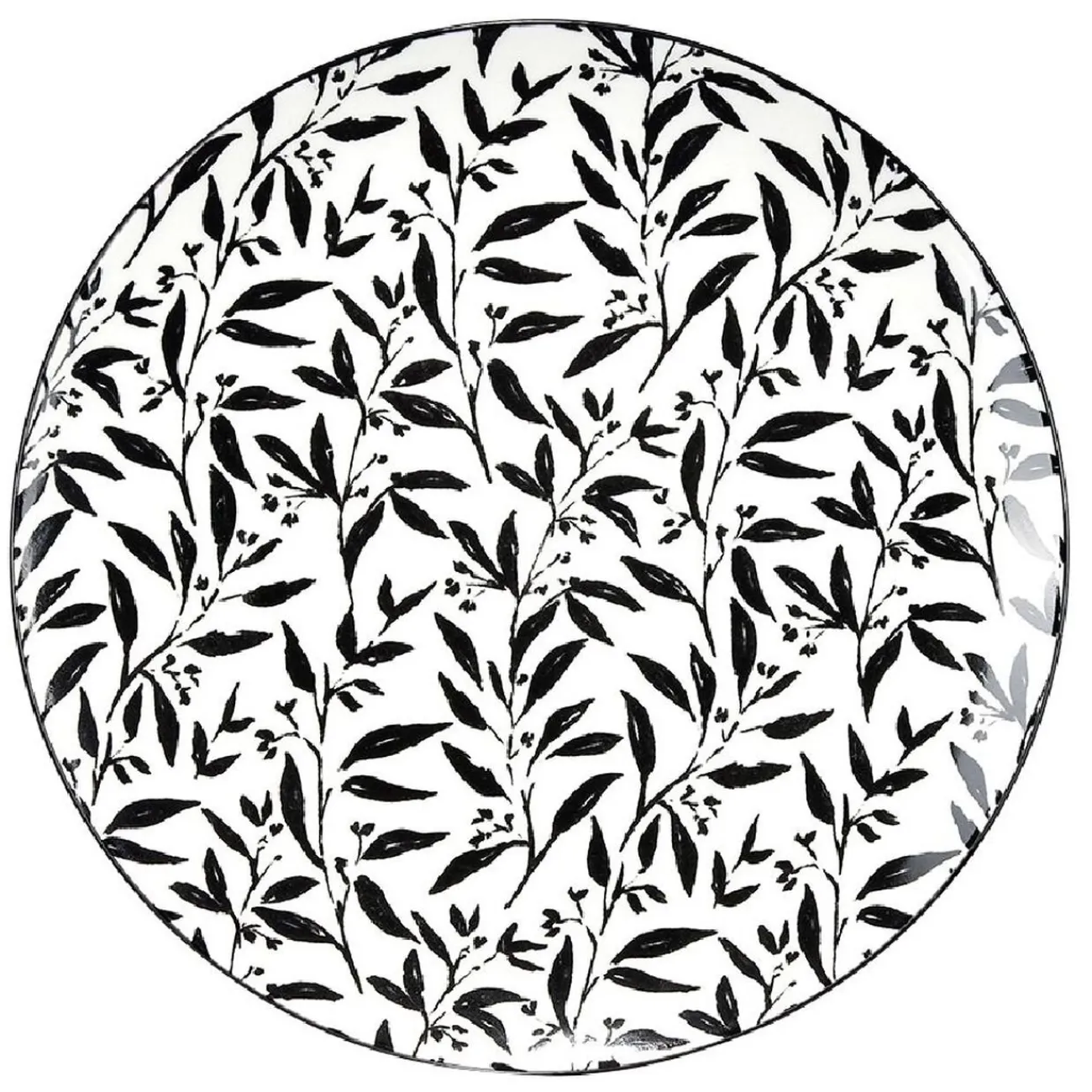 Gifi Assiette à dessert porcelaine motif feuillage noir blanc Ø19xH2cm