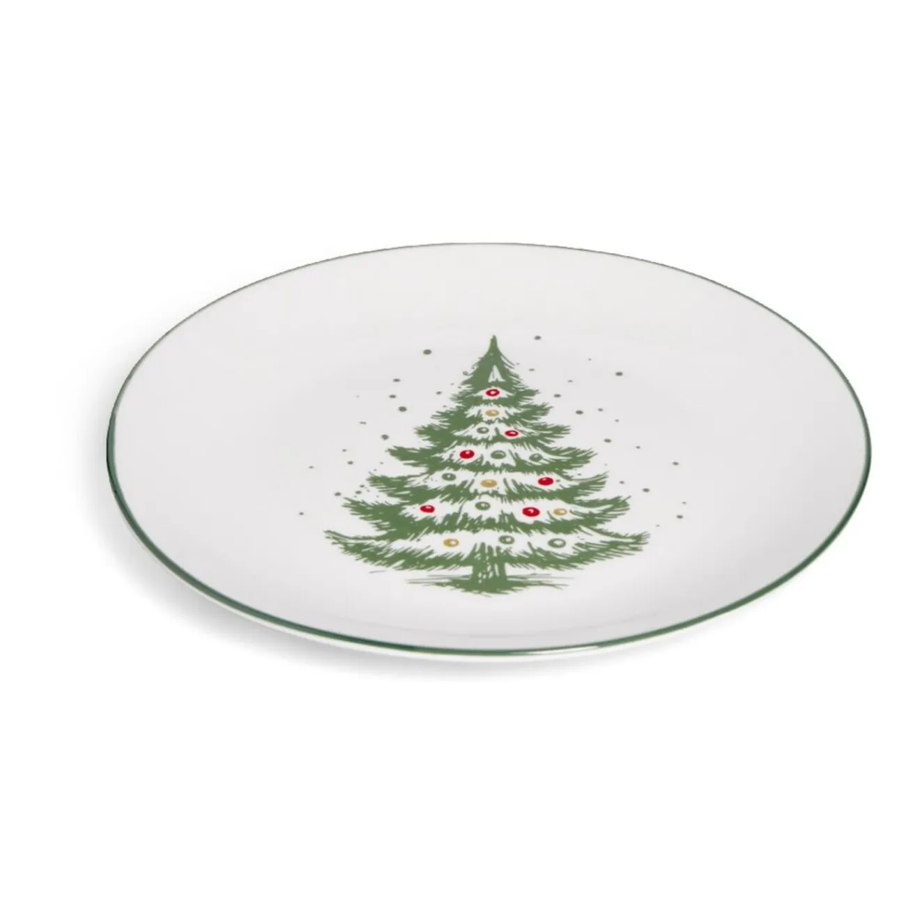 Gifi Assiette à dessert porcelaine blanche motif sapin de Noël Ø19cm