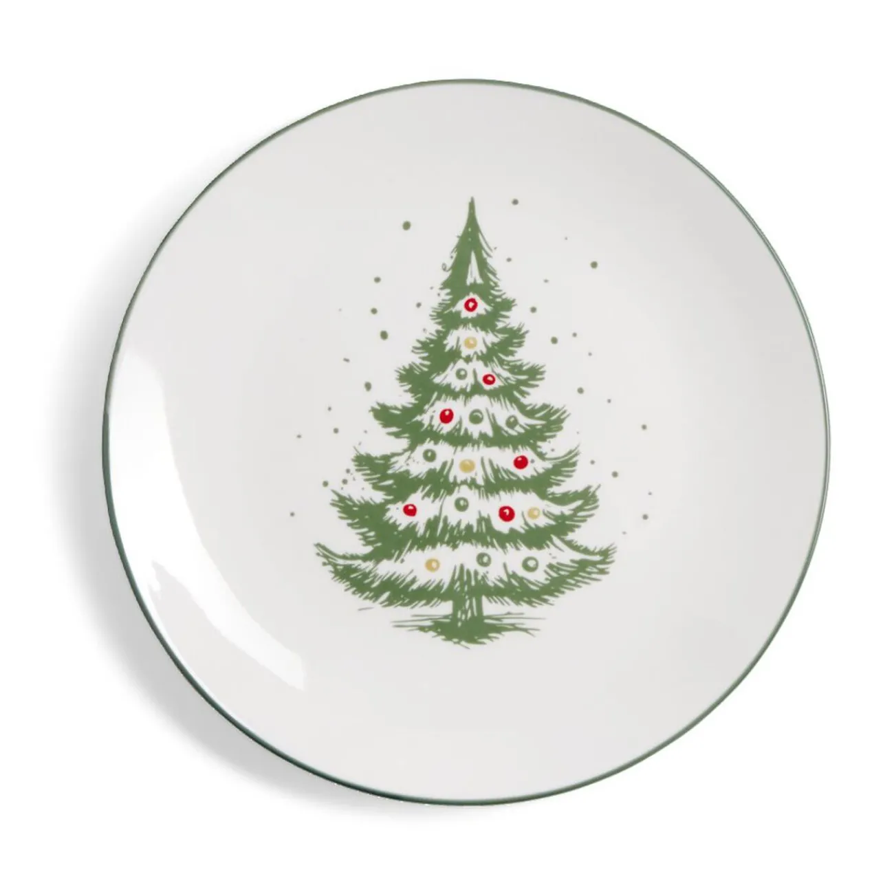 Gifi Assiette à dessert porcelaine blanche motif sapin de Noël Ø19cm