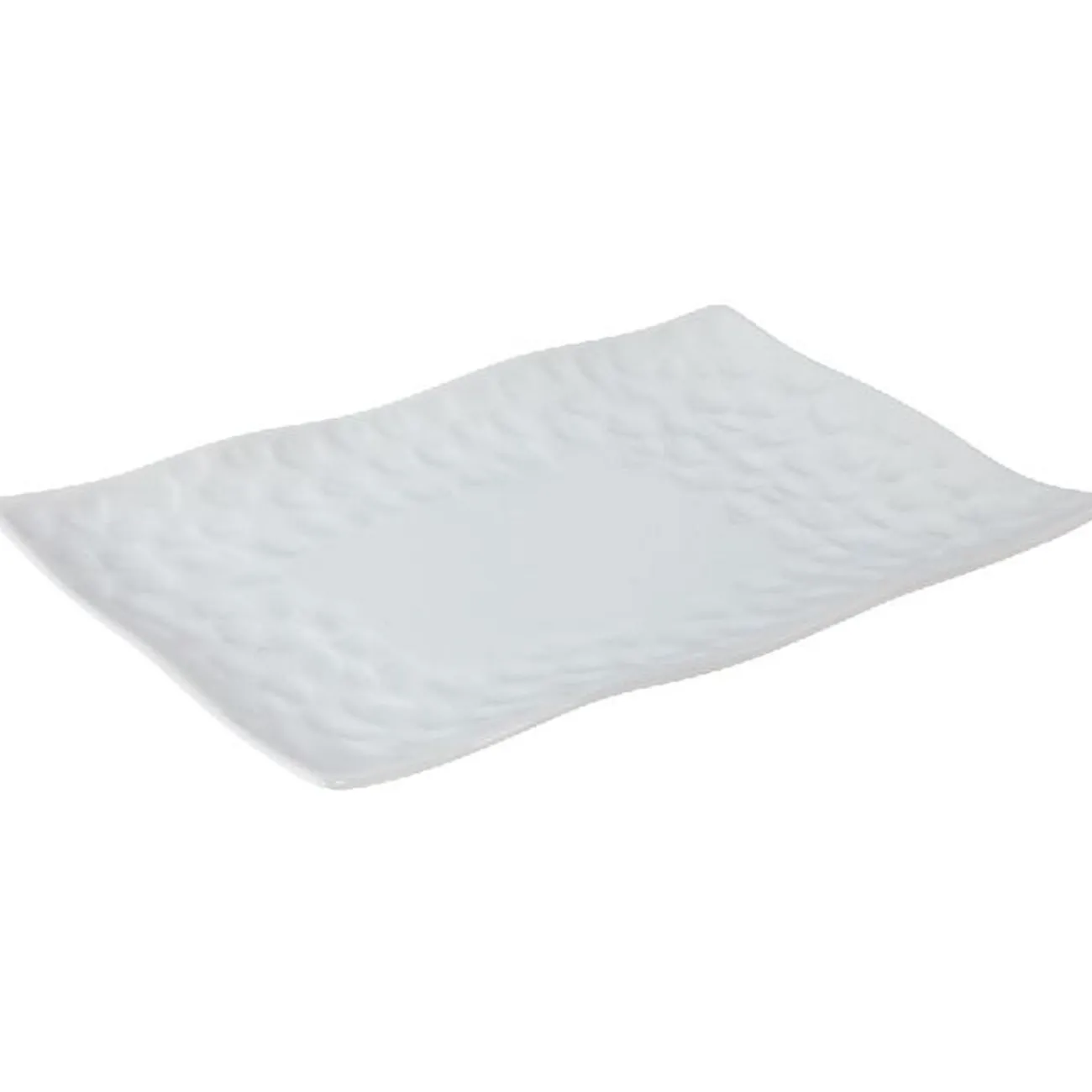 Gifi Assiette à dessert rectangle rebord ondulé martelé porcelaine blanc