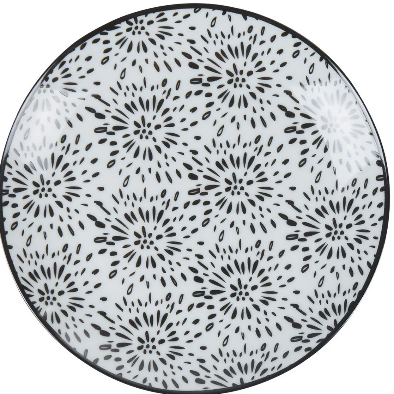 Gifi Assiette à dessert ronde blanche et noire Sara