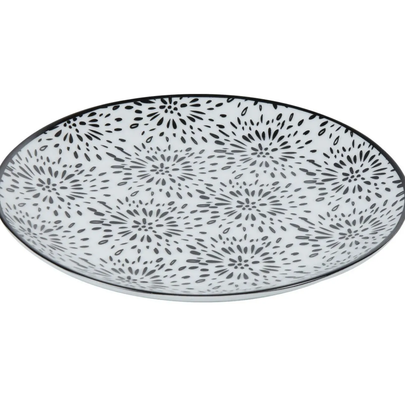 Gifi Assiette à dessert ronde blanche et noire Sara