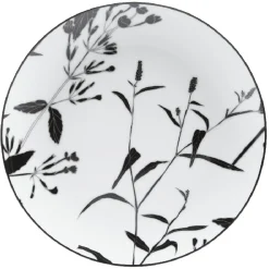 Gifi Assiette à dessert ronde blanche décor tiges feuilles noires