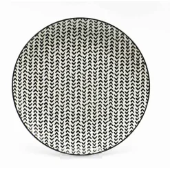 Gifi Assiette à dessert ronde blanche à motif chevron noir