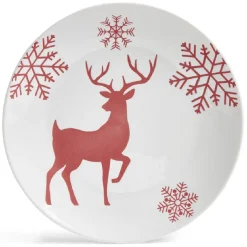 Gifi Assiette à dessert ronde Ø19,5cm motif cerf flocon blanc et rose