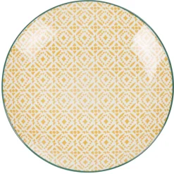 Gifi Assiette à dessert ronde motif carreau de ciment blanc et jaune