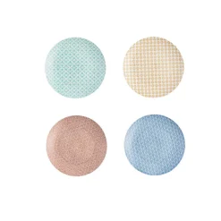 Gifi Assiette à dessert ronde motif géométrique 4 couleurs x4