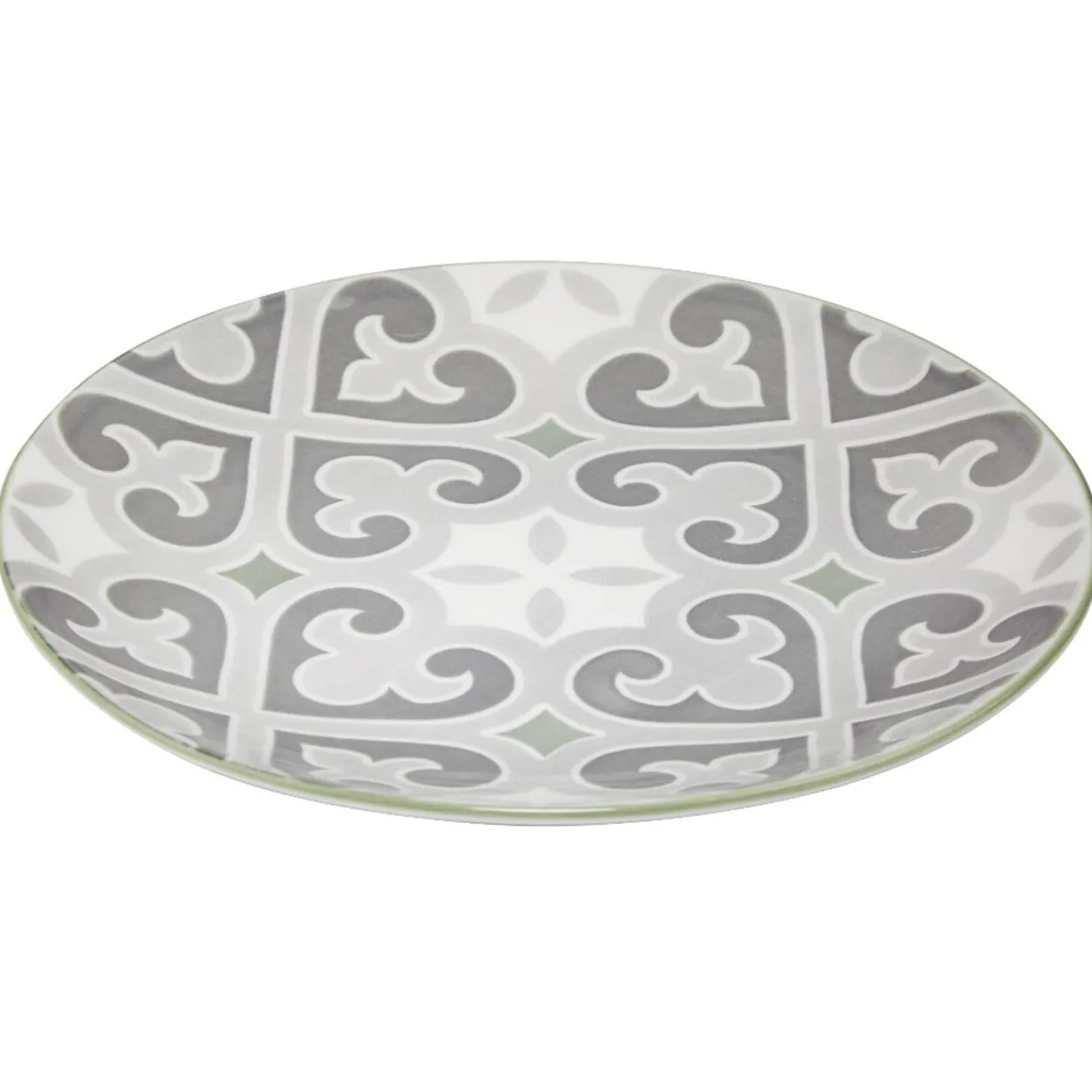 Gifi Assiette à dessert ronde motif carreau de ciment gris et blanc