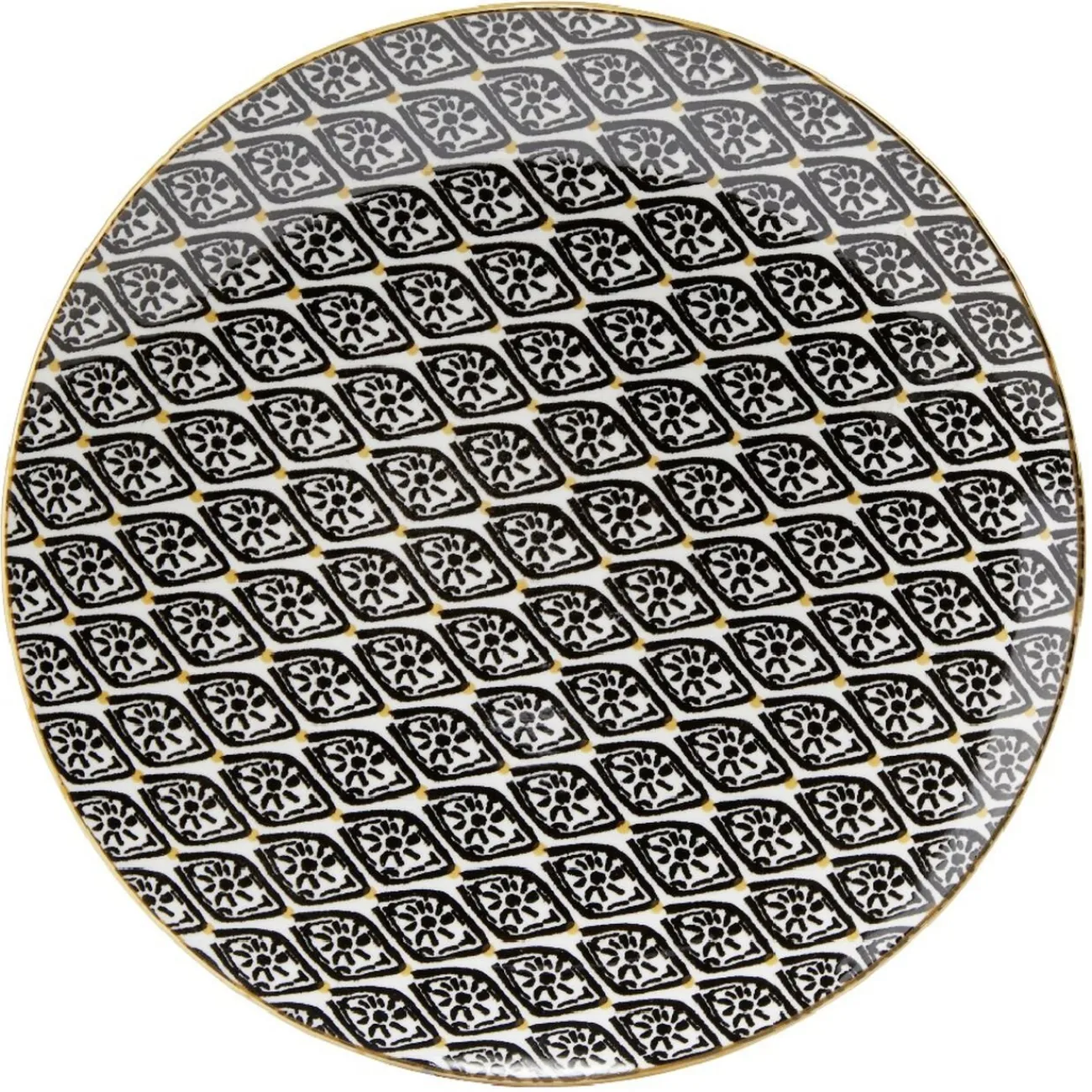 Gifi Assiette à dessert ronde Praia motif ethnique noir blanc jaune