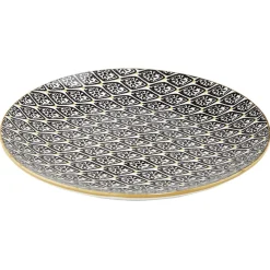 Gifi Assiette à dessert ronde Praia motif ethnique noir blanc jaune