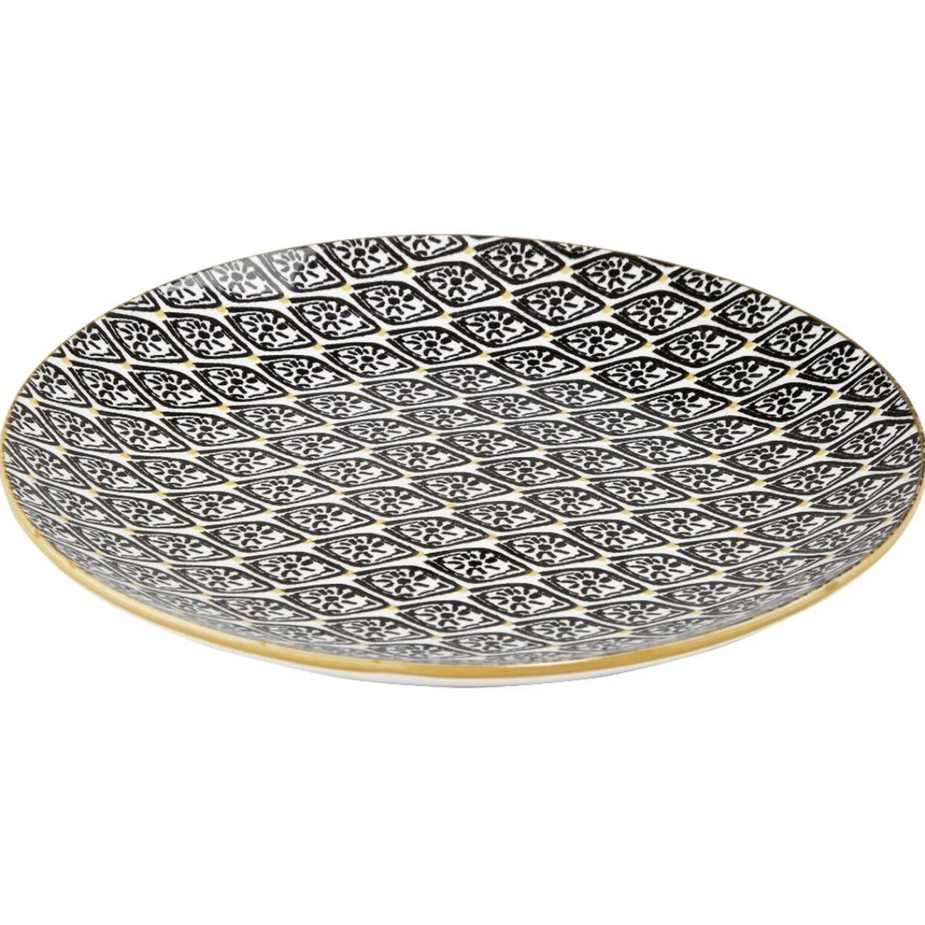 Gifi Assiette à dessert ronde Praia motif ethnique noir blanc jaune