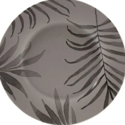 Gifi Assiette à dessert ronde taupe motif feuilles