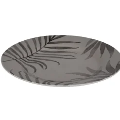 Gifi Assiette à dessert ronde taupe motif feuilles