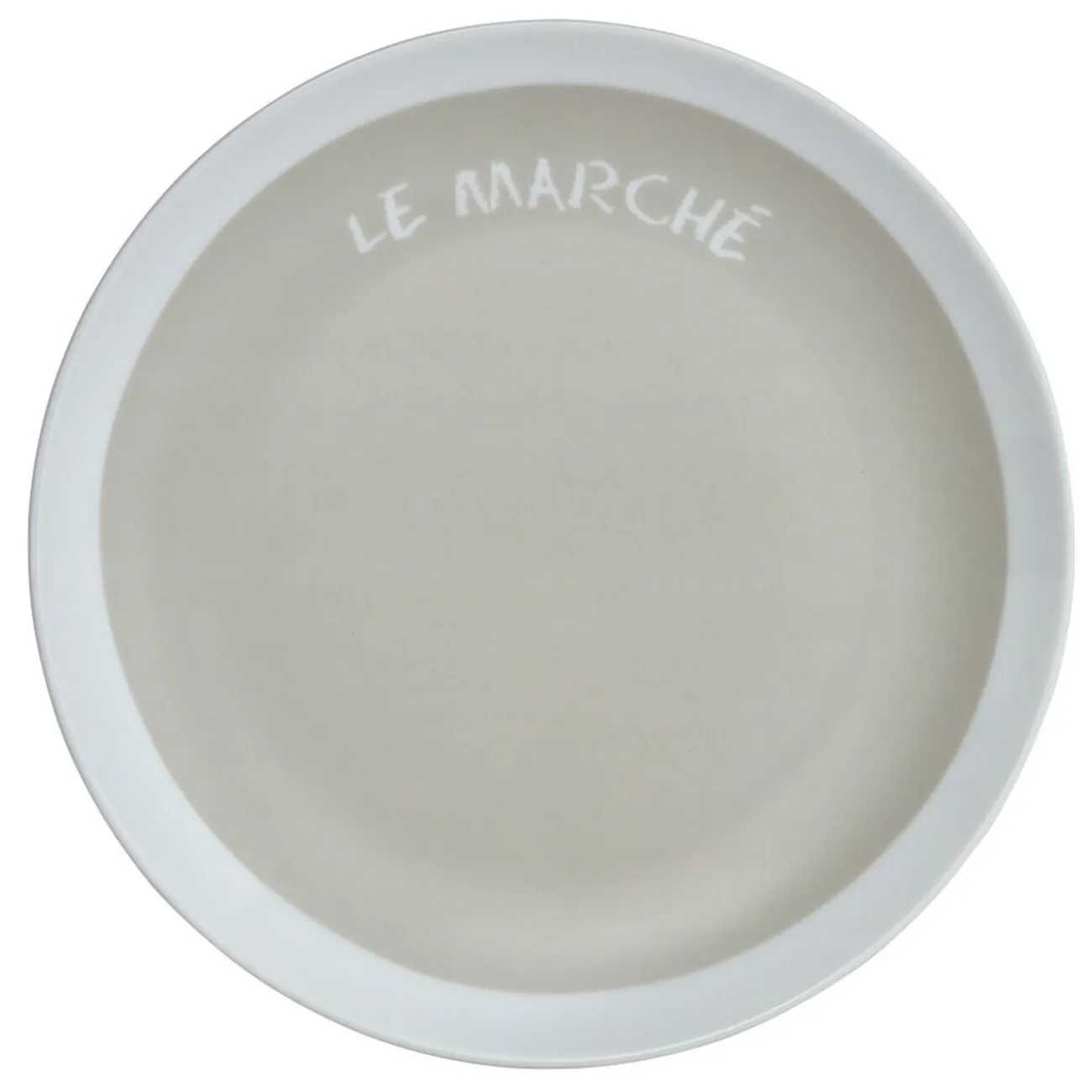 Gifi Assiette à dessert taupe contour blanc inscription Le marché