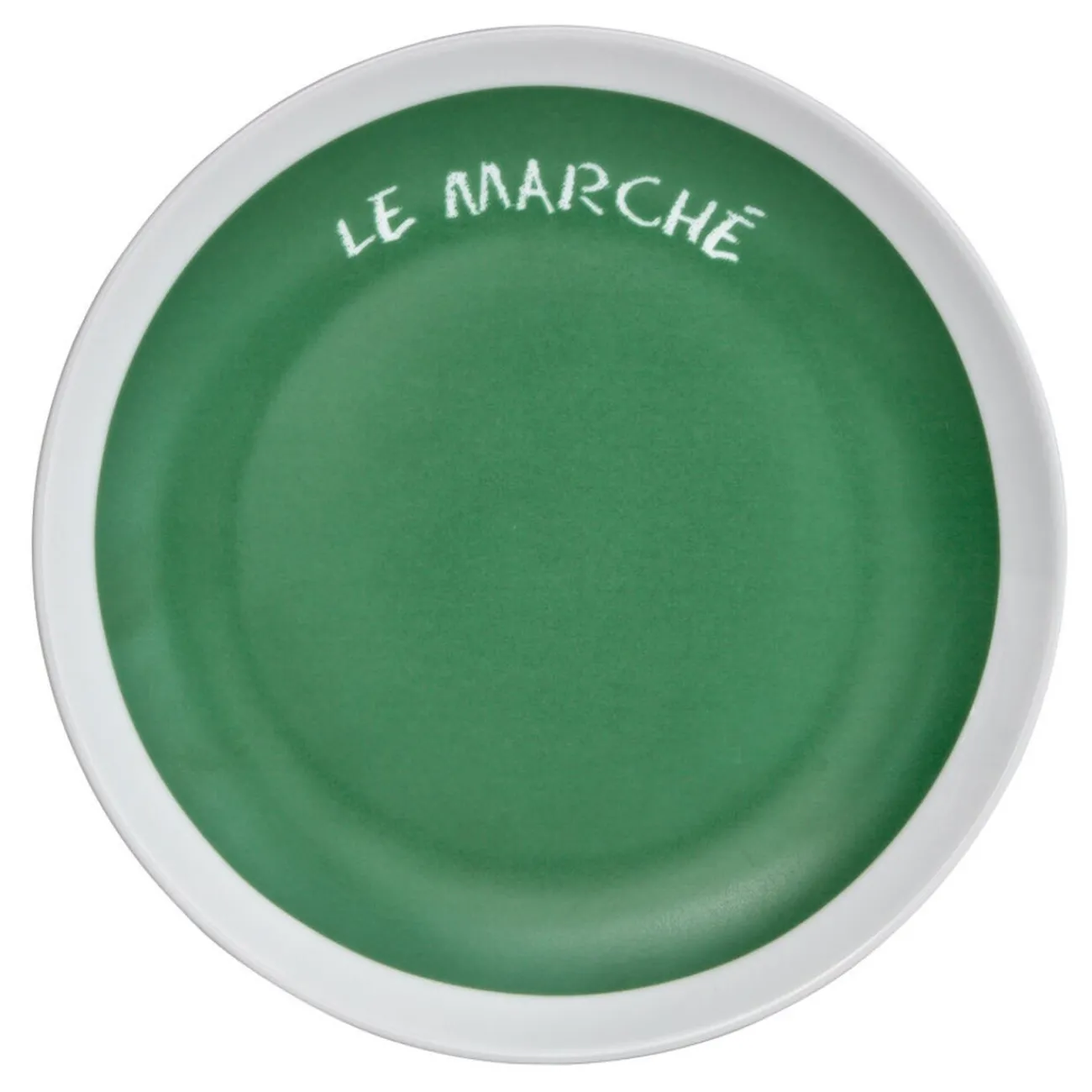 Gifi Assiette à dessert verte contour blanc inscription Le marché