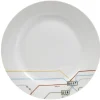 Gifi Assiette plate blanche décor lignes multicolores