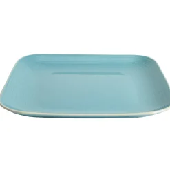 Gifi Assiette plate carré en grès bleue turquoise et blanche